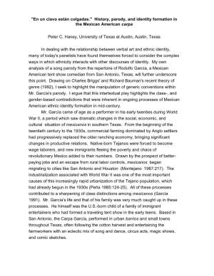 "En Un Clavo Están Colgadas." History, Parody, and Identity Formation in the Mexican American Carpa Peter C. Haney