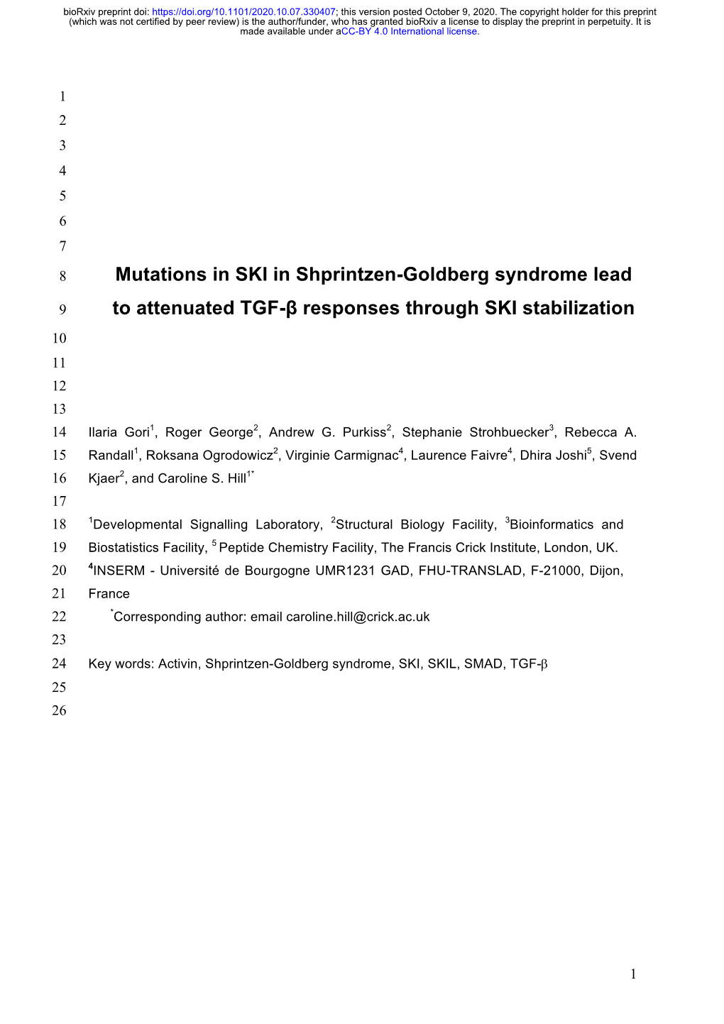 Mutations in SKI in Shprintzen-Goldberg Syndrome Lead