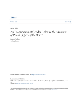 An Examination of Gender Roles in the Adventures of Priscilla, Queen of the Desert Lauren Challinor College of Dupage