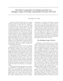 The Ethnic Composition of Underground Labor in a Michigan Copper Township: a Quantitative Portrait, 1870-1920