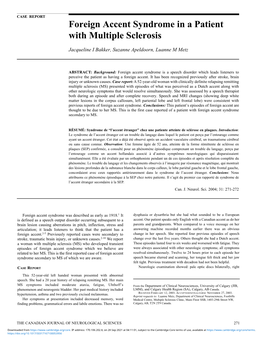 Foreign Accent Syndrome in a Patient with Multiple Sclerosis