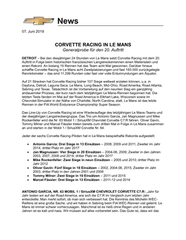 CORVETTE RACING in LE MANS Generalprobe Für Den 20