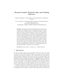 Thermal Comfort Metabolic Rate and Clothing Inference