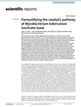 Demystifying the Catalytic Pathway of Mycobacterium Tuberculosis Isocitrate Lyase Collins U