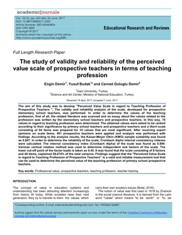 The Study of Validity and Reliability of the Perceived Value Scale of Prospective Teachers in Terms of Teaching Profession