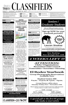CLASSIFIEDS • (213) 740-2707 Who Make a Reservation Classifieds October 30, 2014 ▪ Page 9