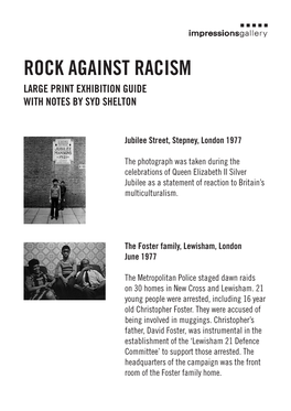 Rock Against Racism Large Print Exhibition Guide with Notes by Syd Shelton