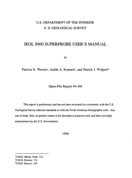Jeol 8900 Superprobe User's Manual