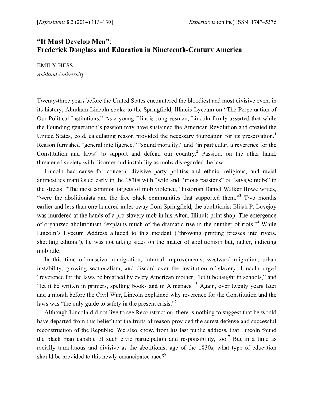 “It Must Develop Men”: Frederick Douglass and Education in Nineteenth-Century America