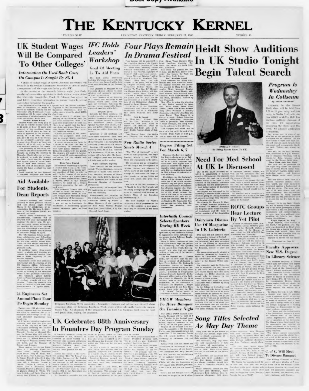 The Kentucky Kernel: 1953-02-27