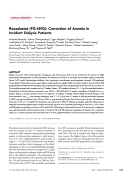 Roxadustat (FG-4592): Correction of Anemia in Incident Dialysis Patients