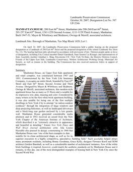 Landmarks Preservation Commission October 30, 2007, Designation List No