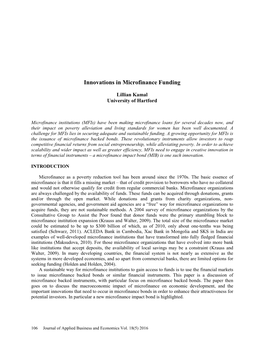 Innovations in Microfinance Funding