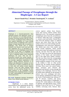 Abnormal Passage of Oesophagus Through the Diaphragm - a Case Report