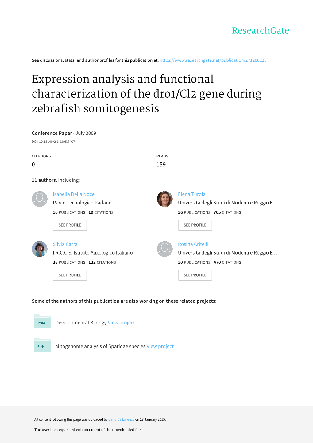 Expression Analysis and Functional Characterization of the Dro1/Cl2 Gene During Zebrafish Somitogenesis