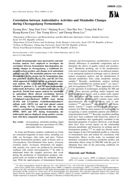 Correlation Between Antioxidative Activities and Metabolite Changes During Cheonggukjang Fermentation