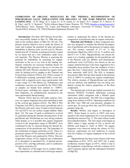 Combustion of Organic Molecules by the Thermal Decomposition of Perchlorate Salts: Implications for Organics at the Mars Phoenix Scout Landing Site