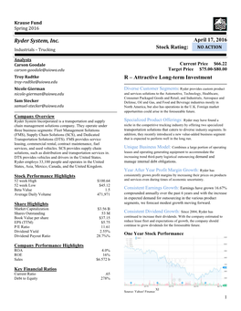 Ryder System, Inc. April 17, 2016 Stock Rating: R