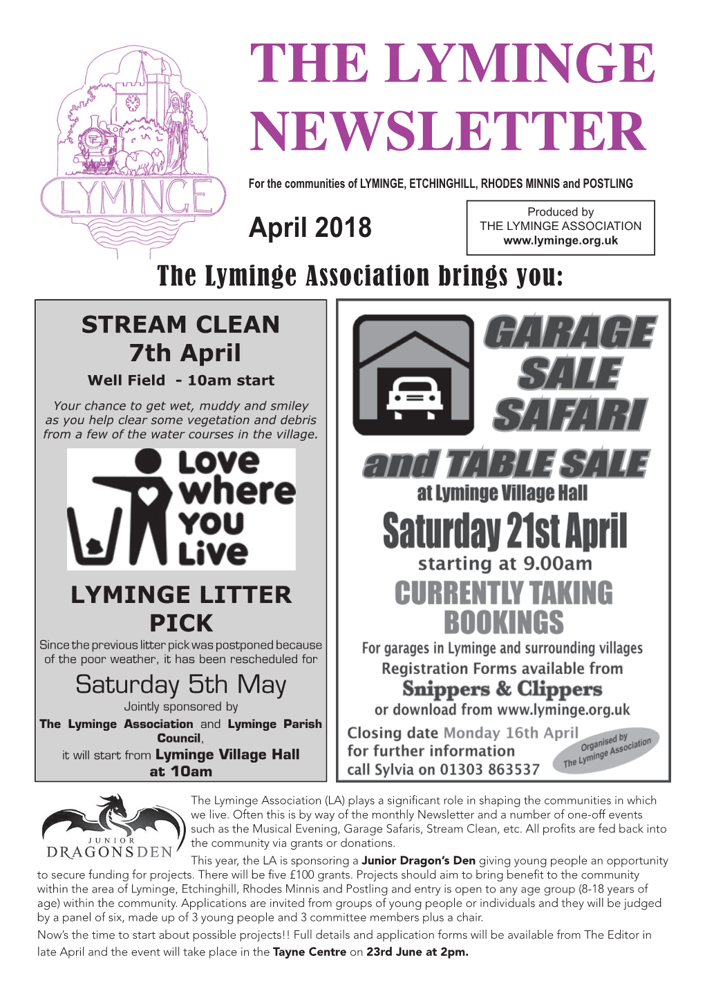 THE LYMINGE NEWSLETTER for the Communities of LYMINGE, ETCHINGHILL, RHODES MINNIS and POSTLING