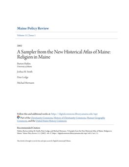 Religion in Maine Burton Hatlen University of Maine