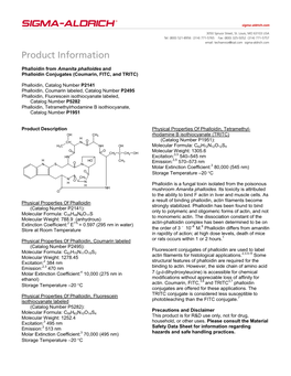 Phalloidin from Amanita Phalloides and Phalloidin Conjugates (Coumarin, FITC, and TRITC)