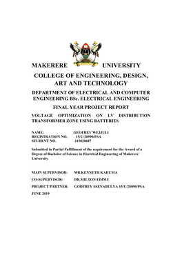 MAKERERE UNIVERSITY COLLEGE of ENGINEERING, DESIGN, ART and TECHNOLOGY DEPARTMENT of ELECTRICAL and COMPUTER ENGINEERING Bsc