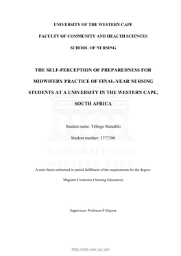 The Self-Perception of Preparedness for Midwifery Practice of Final-Year Nursing Students at a University in the Western Cape, South