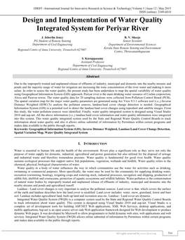 Design and Implementation of Water Quality Integrated System for Periyar River (IJIRST/ Volume 1 / Issue 12 / 095)