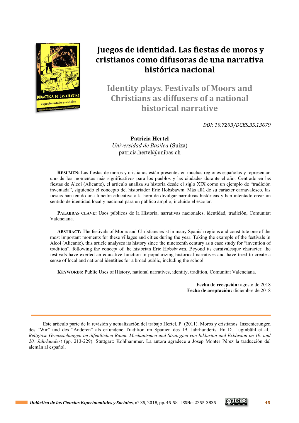 Juegos De Identidad. Las Fiestas De Moros Y Cristianos Como Difusoras De Una Narrativa Histórica Nacional