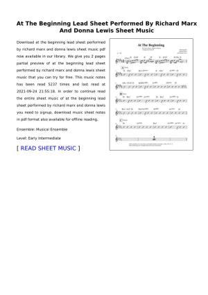 At the Beginning Lead Sheet Performed by Richard Marx and Donna Lewis Sheet Music