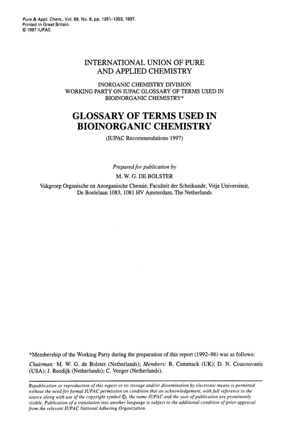 GLOSSARY Of TERMS USED In BIOINORGANIC CHEMISTRY* GLOSSARY Of TERMS ...