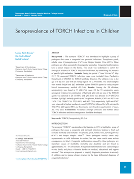 Seroprevalence of TORCH Infections in Children