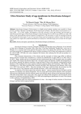 Ultra Structure Study of Egg Membrane in Osteobrama Belangeri Val