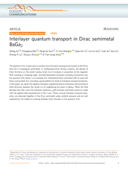 Interlayer Quantum Transport in Dirac Semimetal Baga2