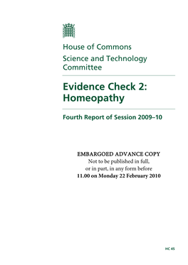 'Evidence Check 2: Homeopathy' Report