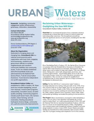 Reclaiming Urban Waterways— Daylighting the Saw Mill River