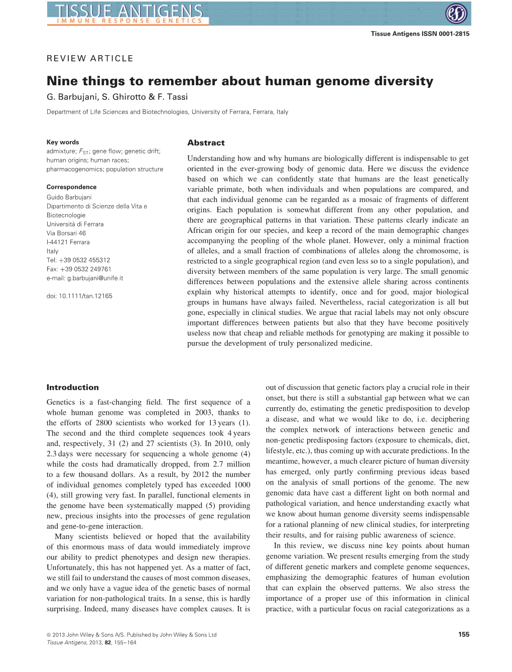 Nine Things to Remember About Human Genome Diversity G