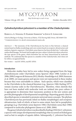 &lt;I&gt;Cylindrochytridium Johnstonii&lt;/I&gt;