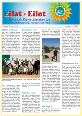 Eilot Renewable Energy Administration Energy@Eilot.Org.Il Update Review No.5 January 25, 2010