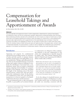 Compensation for Leasehold Takings and Apportionment of Awards by Tony Sevelka, MAI, SRA, AI-GRS