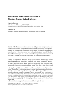 Rhetoric and Philosophical Discourse in Giordano Bruno's Italian Dialogues