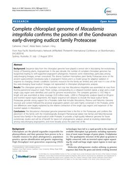 Complete Chloroplast Genome of Macadamia Integrifolia Confirms The