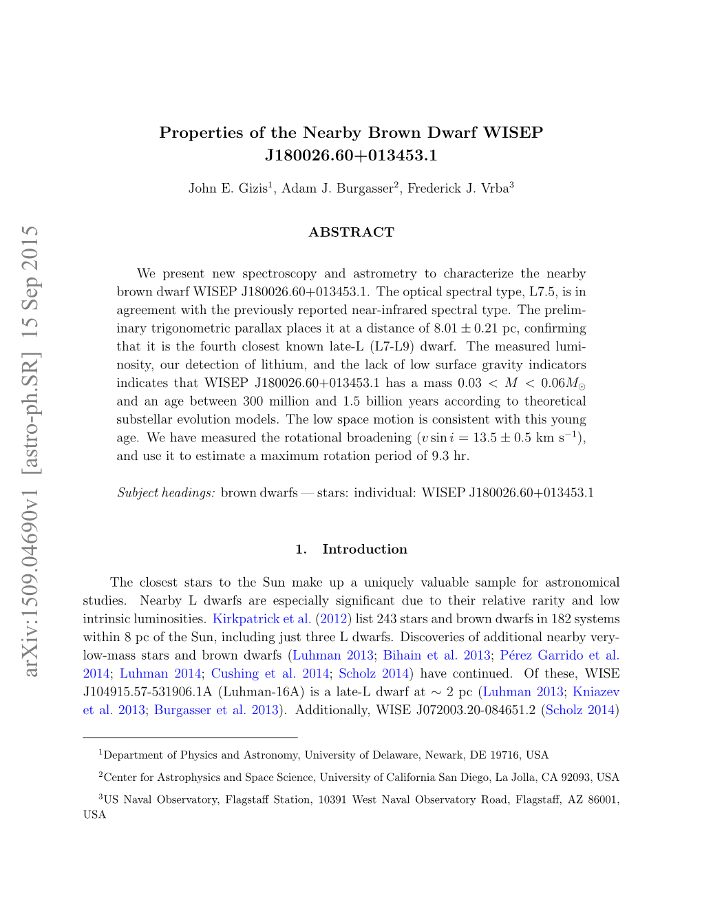 Properties of the Nearby Brown Dwarf WISEP J180026. 60+ 013453.1