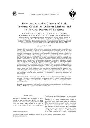Heterocyclic Amine Content of Pork Products Cooked by Different