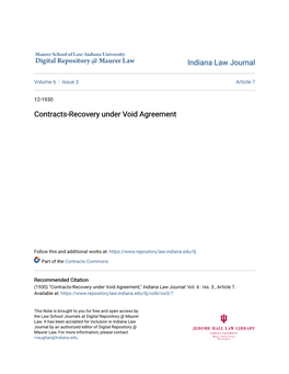 Contracts-Recovery Under Void Agreement