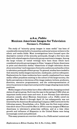 A.K.A. Pablo: Mexican American Images for Television Norman L