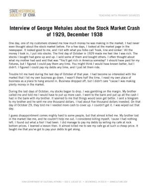 Interview of George Mehales About the Stock Market Crash of 1929, December 1938