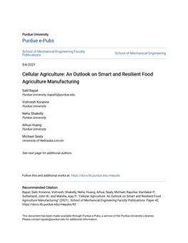 An Outlook on Smart and Resilient Food Agriculture Manufacturing