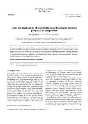 SCIENCE CHINA Roles and Mechanisms of Ginsenoside in Cardiovascular Diseases