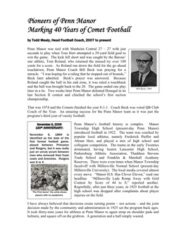 40Th Anniversary of the Penn Manor Football Program